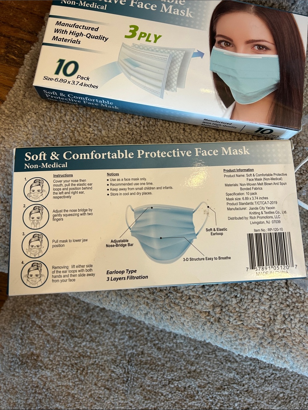 3-Ply Disposable Face Masks - Green - Unknown Brand - 3 Packs image 3